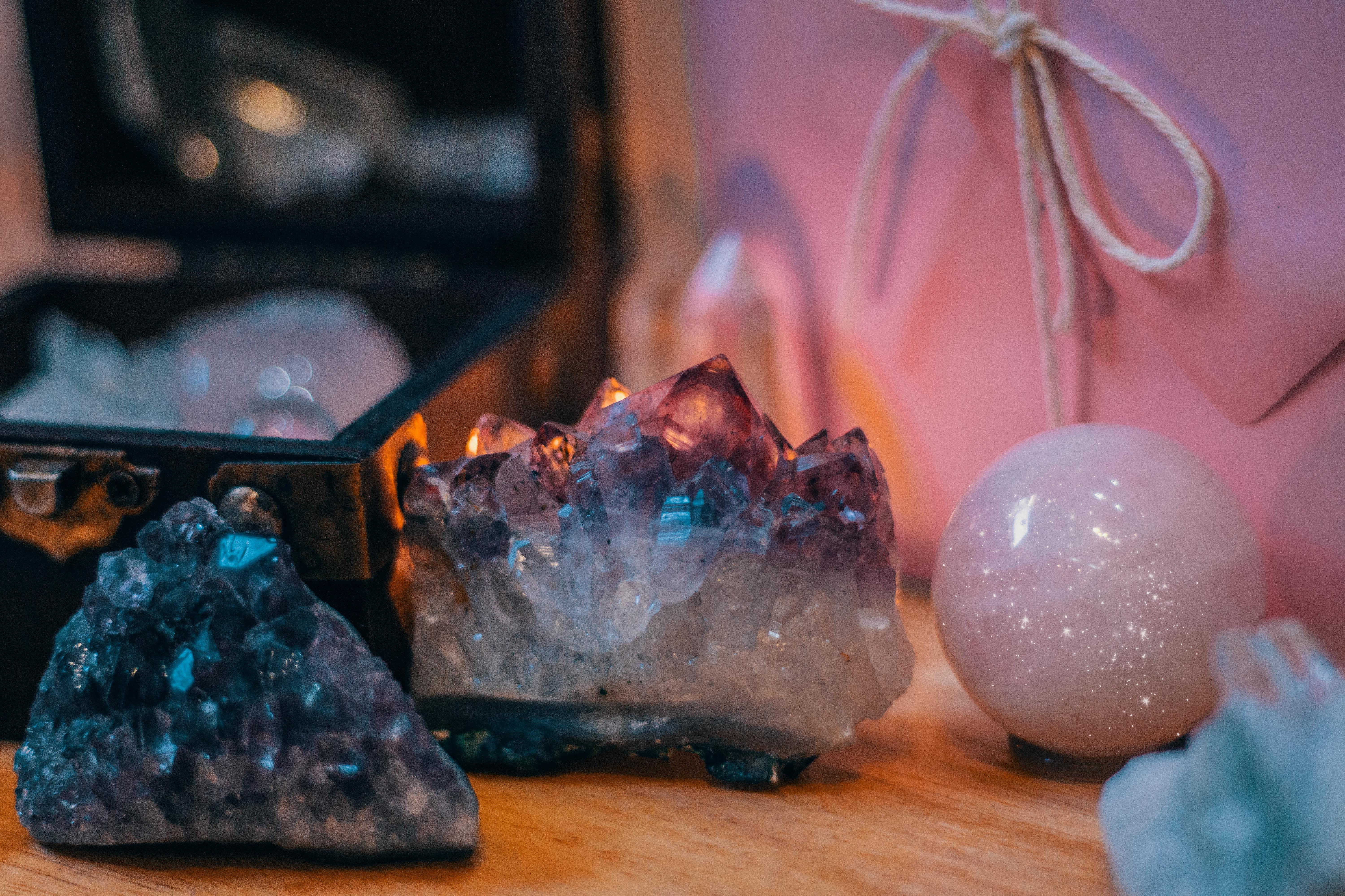 Amethyst and rose quartz crystals